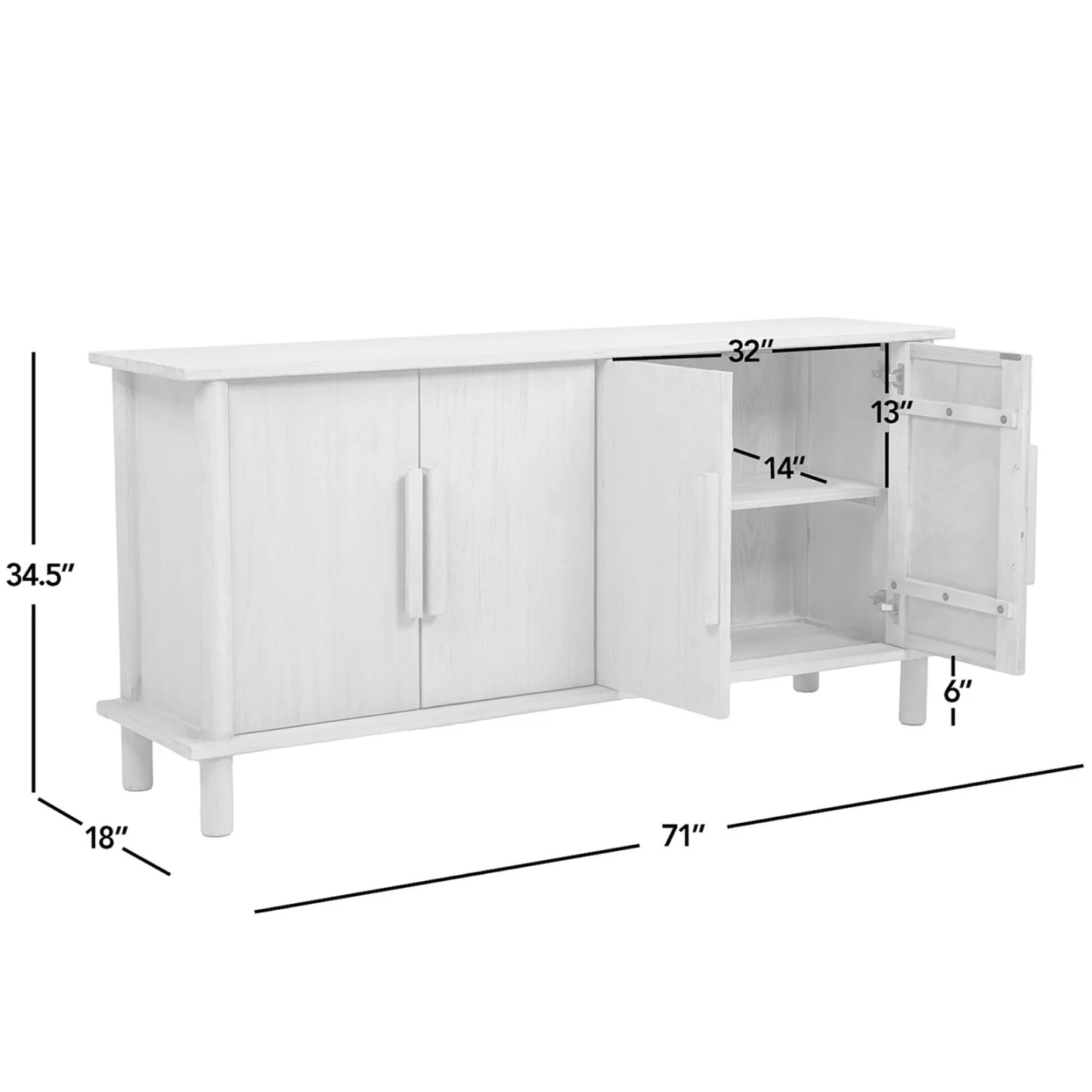 Luxury Natural Cerused Pine 4-Door Sideboard European Style for Villa