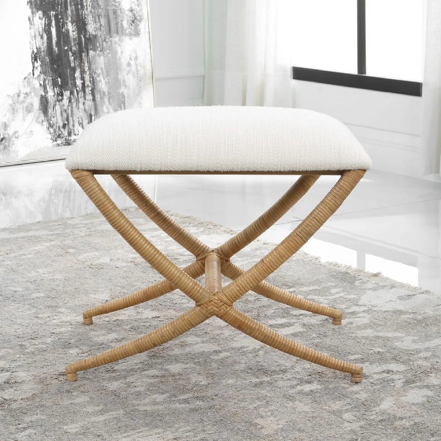 Luxury Natural Rattan Bench European Style for Villa