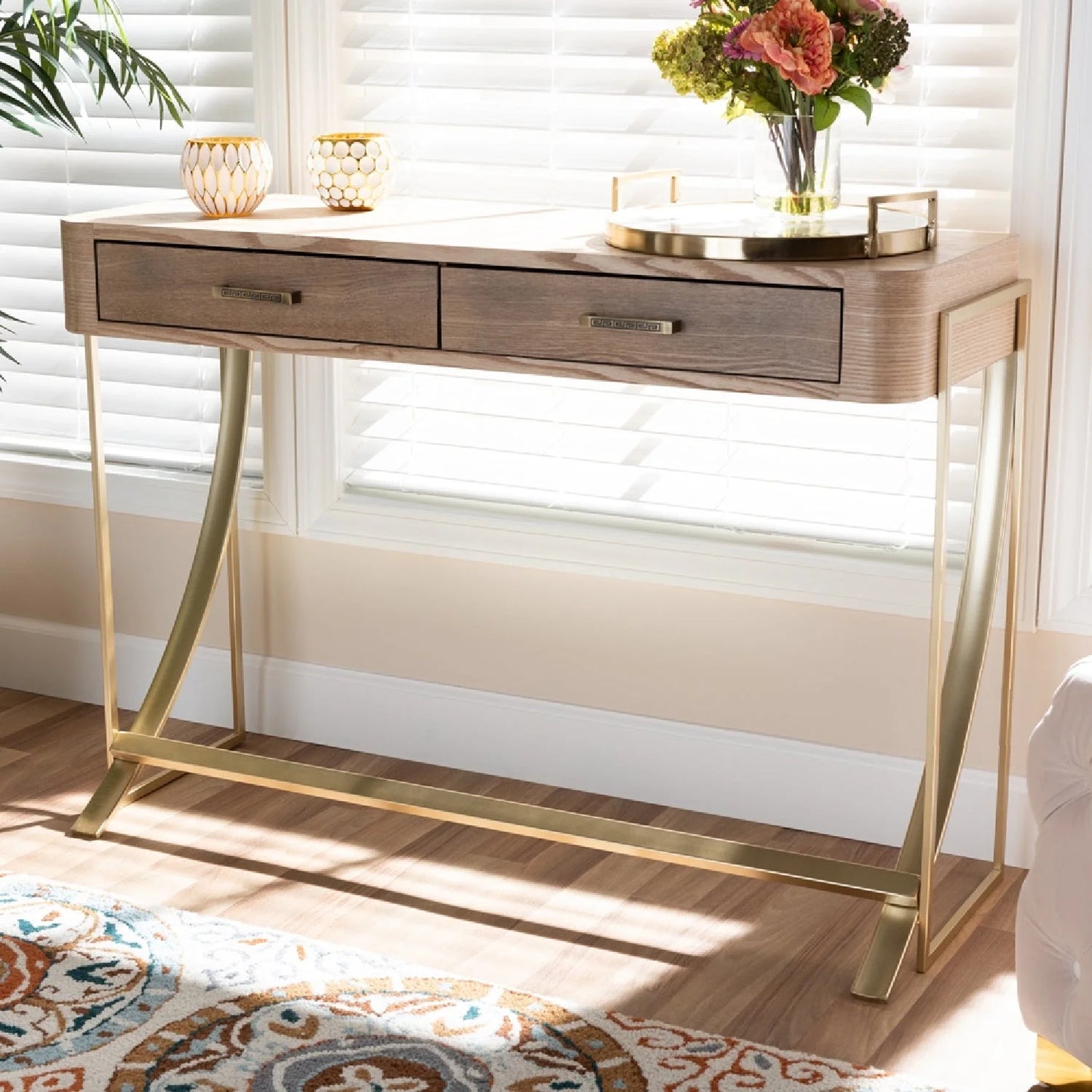 Luxury Natural Wood 2-Drawer Console Table Modern Italian Style for Villa