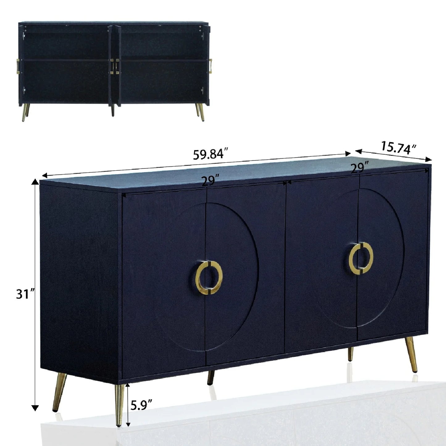 Luxury Navy Blue Wooden Sideboard European Style for Villa