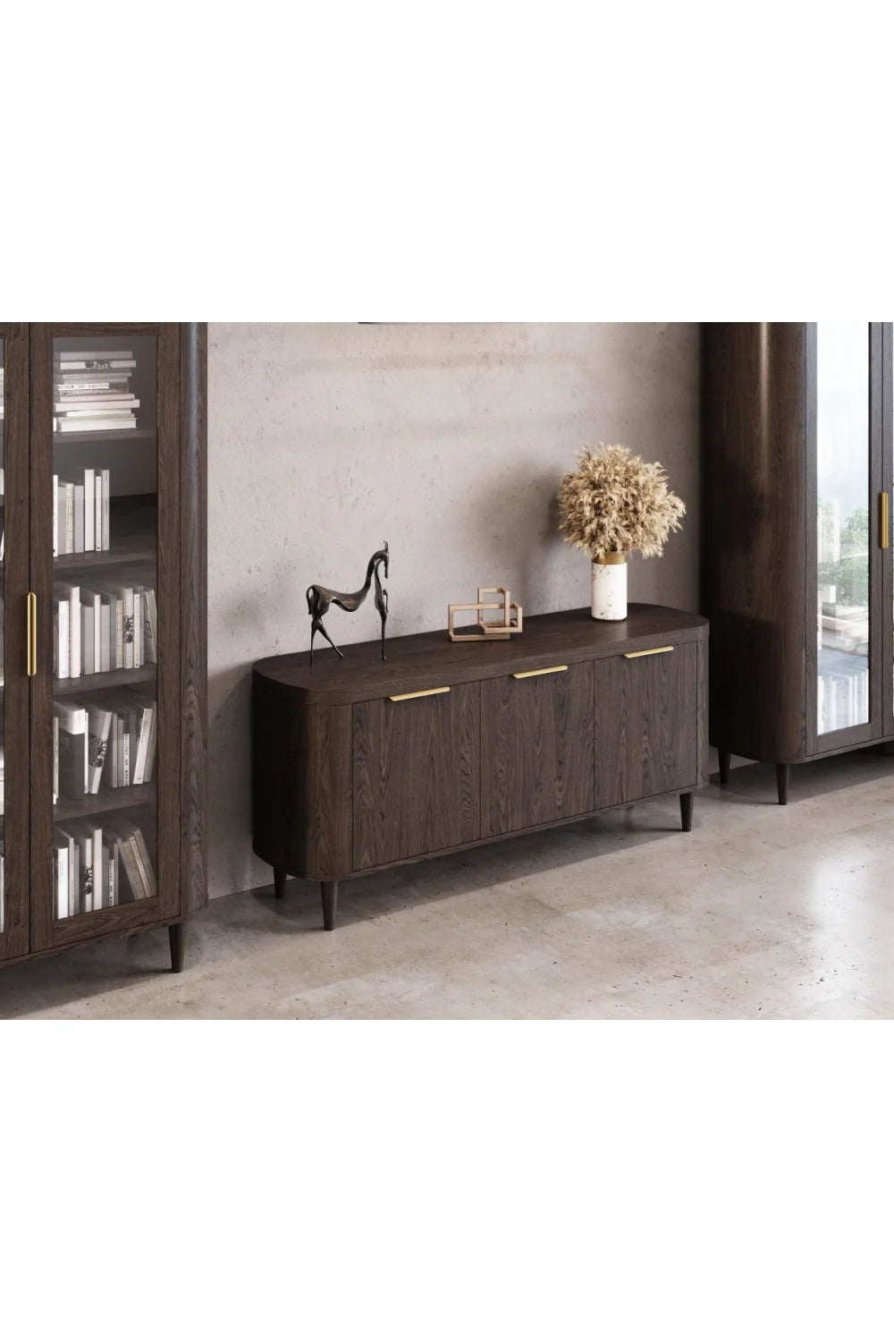 Luxury Oak 3-Door Sideboard European Style for Villa