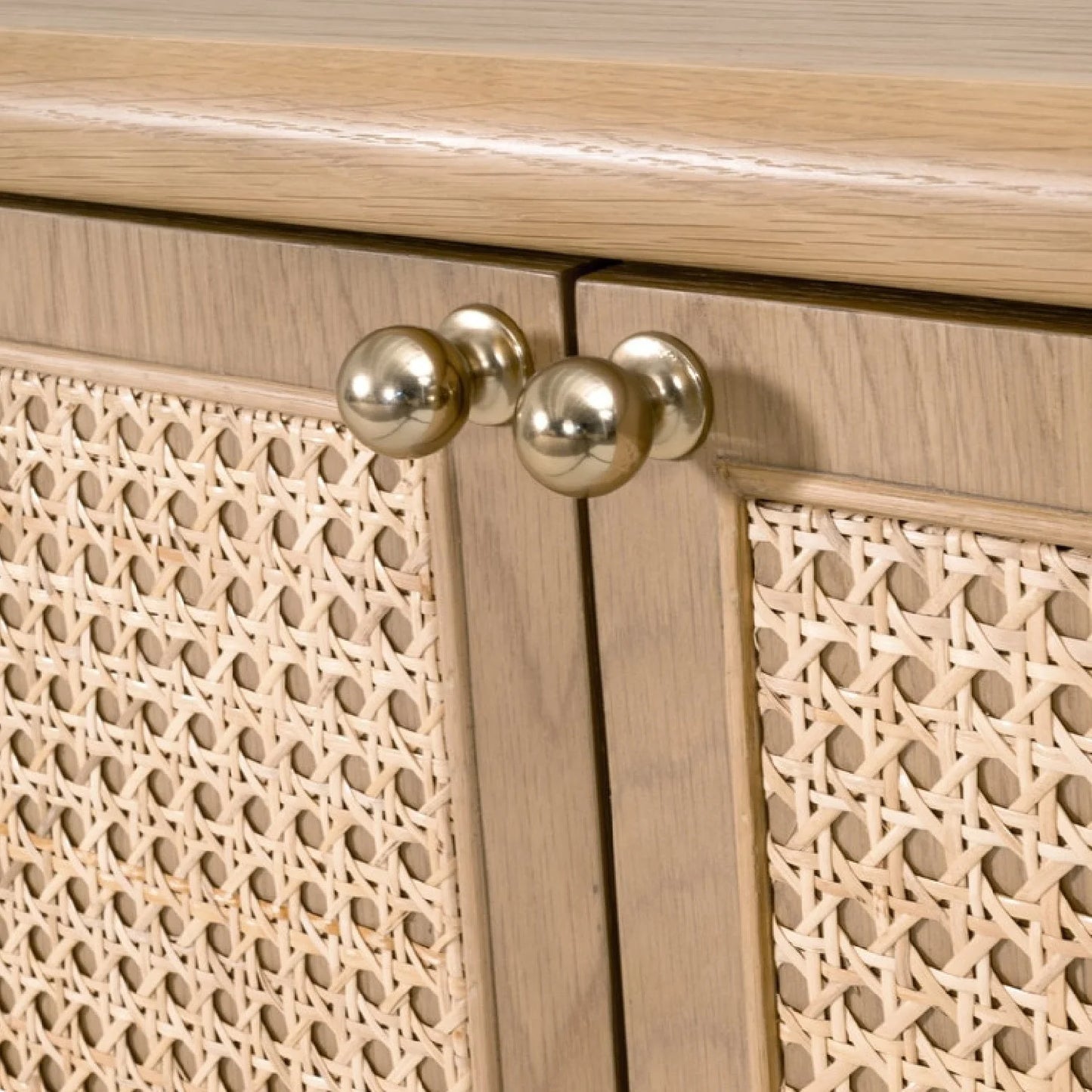 Luxury Oak Cane 4-Door Sideboard European Style for Villa
