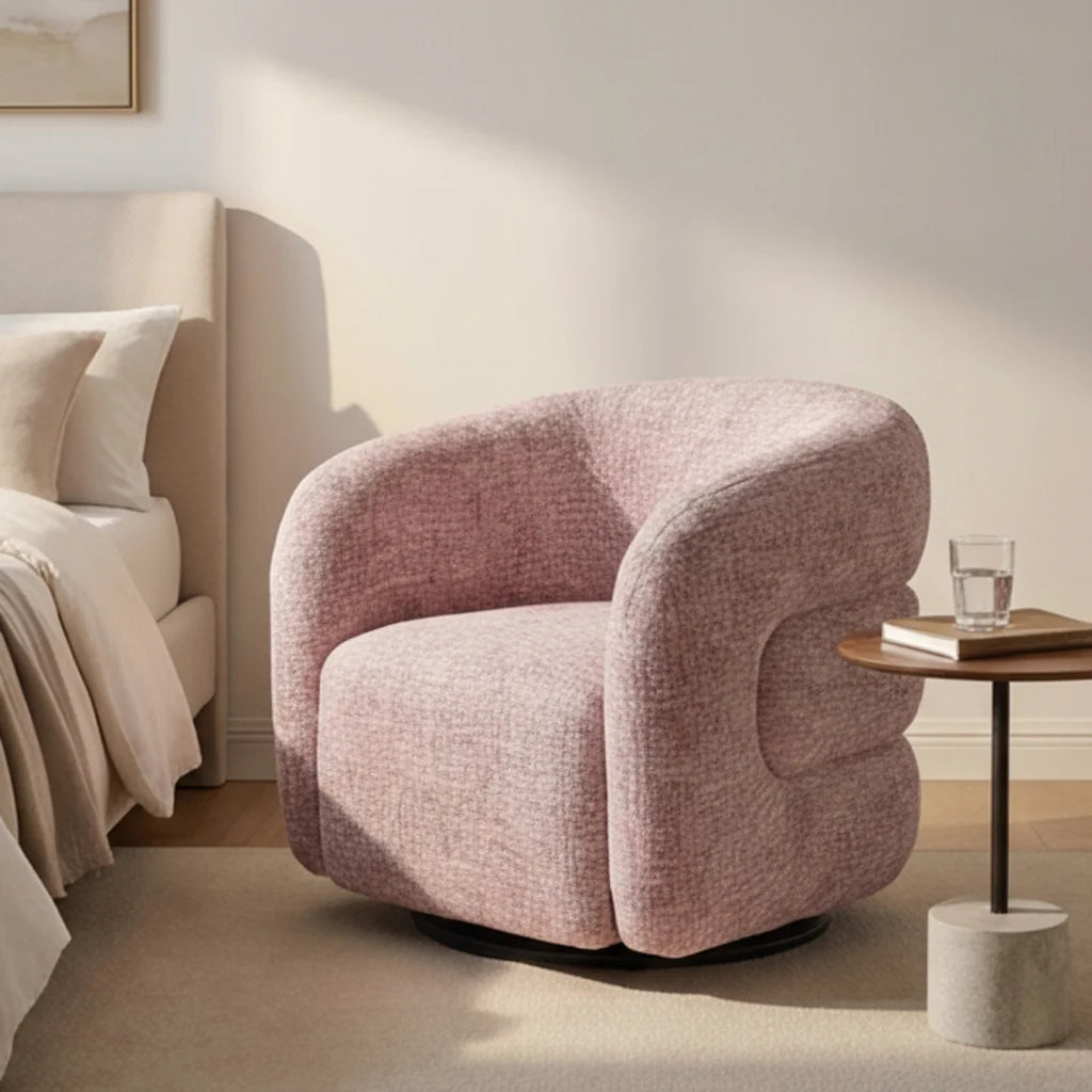 Luxury Pink Tweed Swivel Chair European Style for Villa
