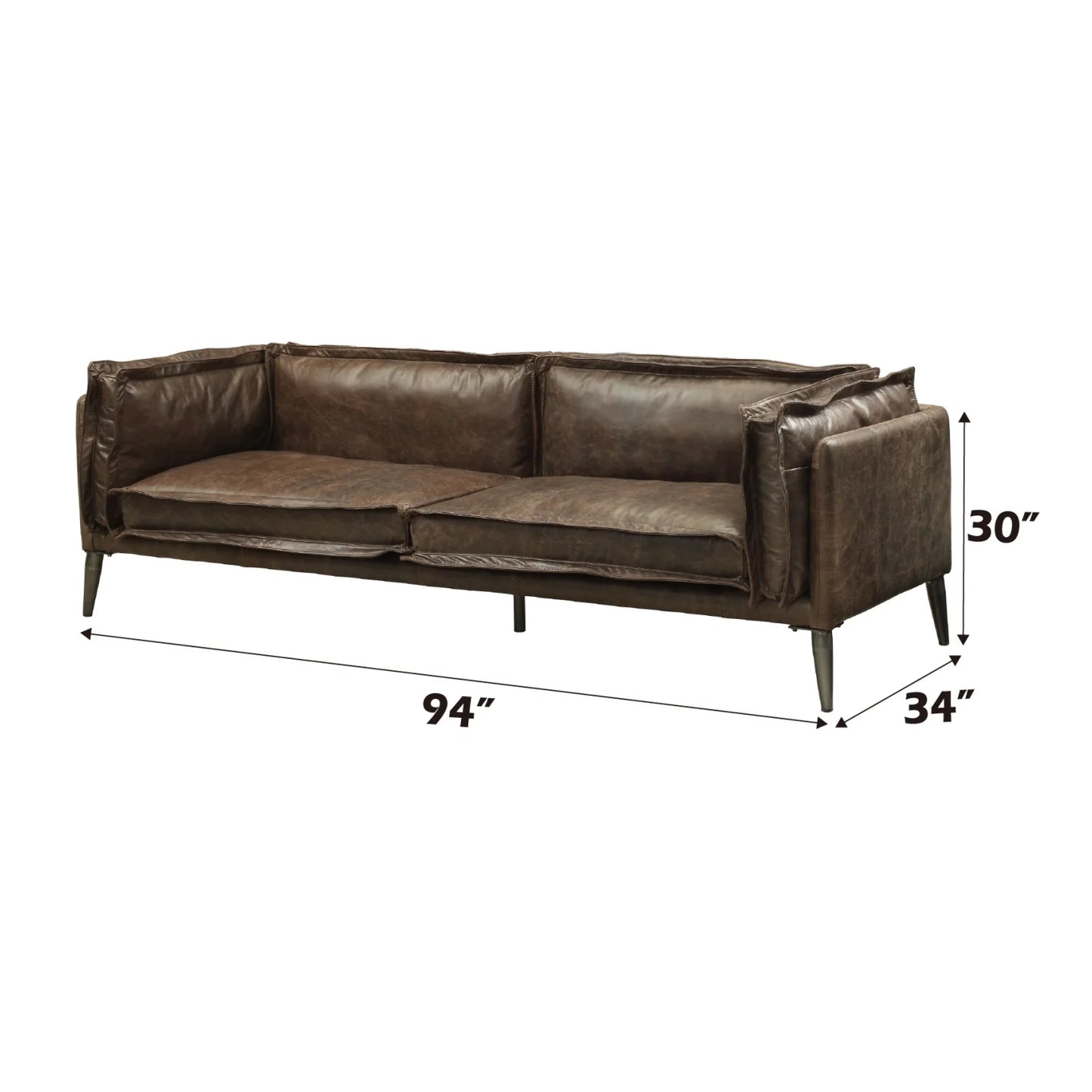 Luxury Porchester Distress Chocolate Leather Sofa Modern Italian Style for Villa