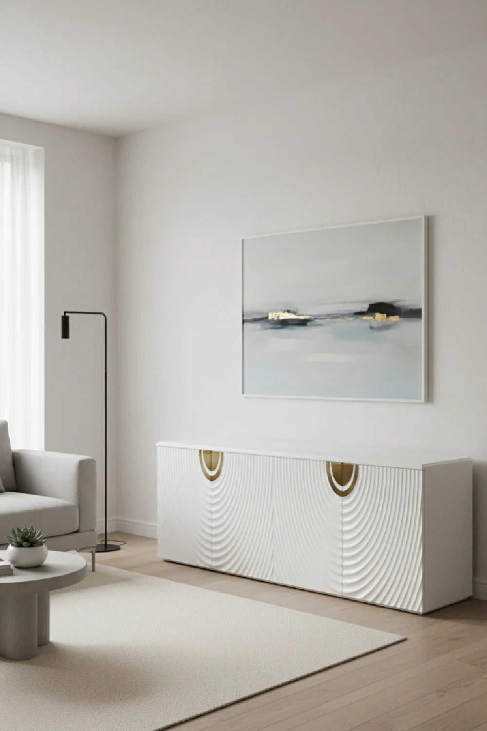 Luxury Pristine White 4-Door Sideboard European Style for Villa
