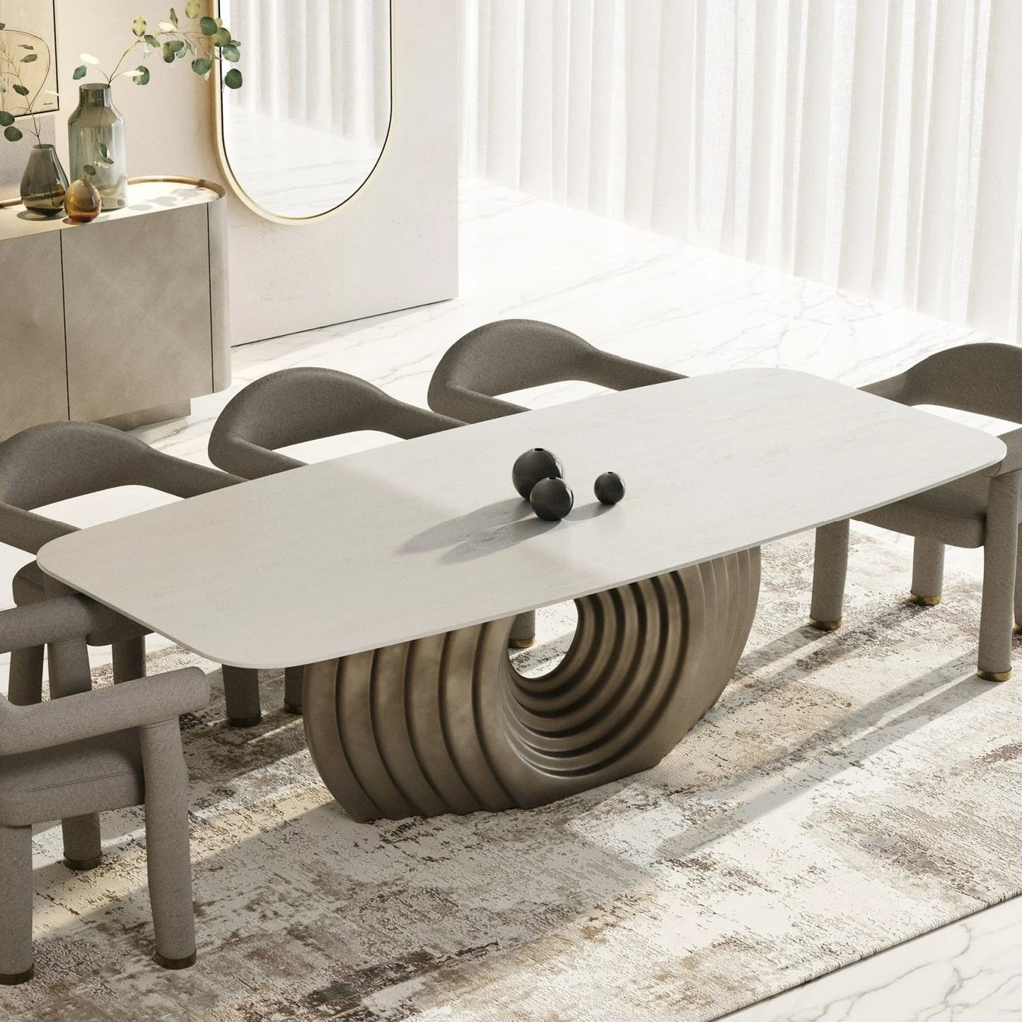 Luxury Rectangle Bronze Fiberglass Dining Table Modern Italian Style for Villa