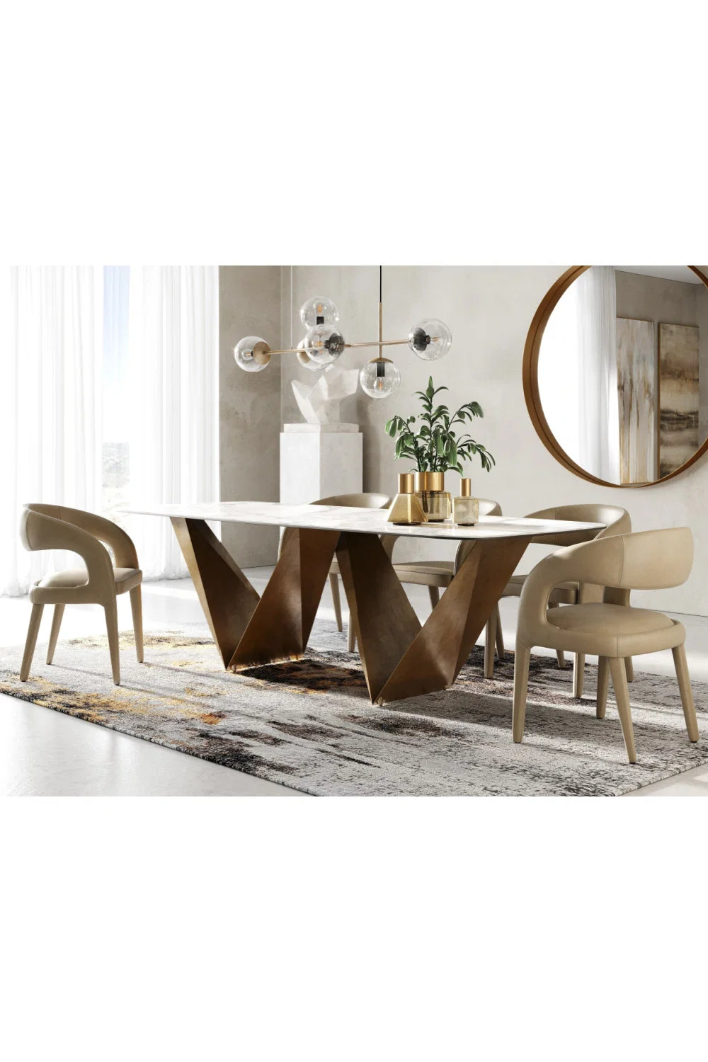 Luxury Rectangular White Ceramic Dining Table Modern Italian Style for Villa