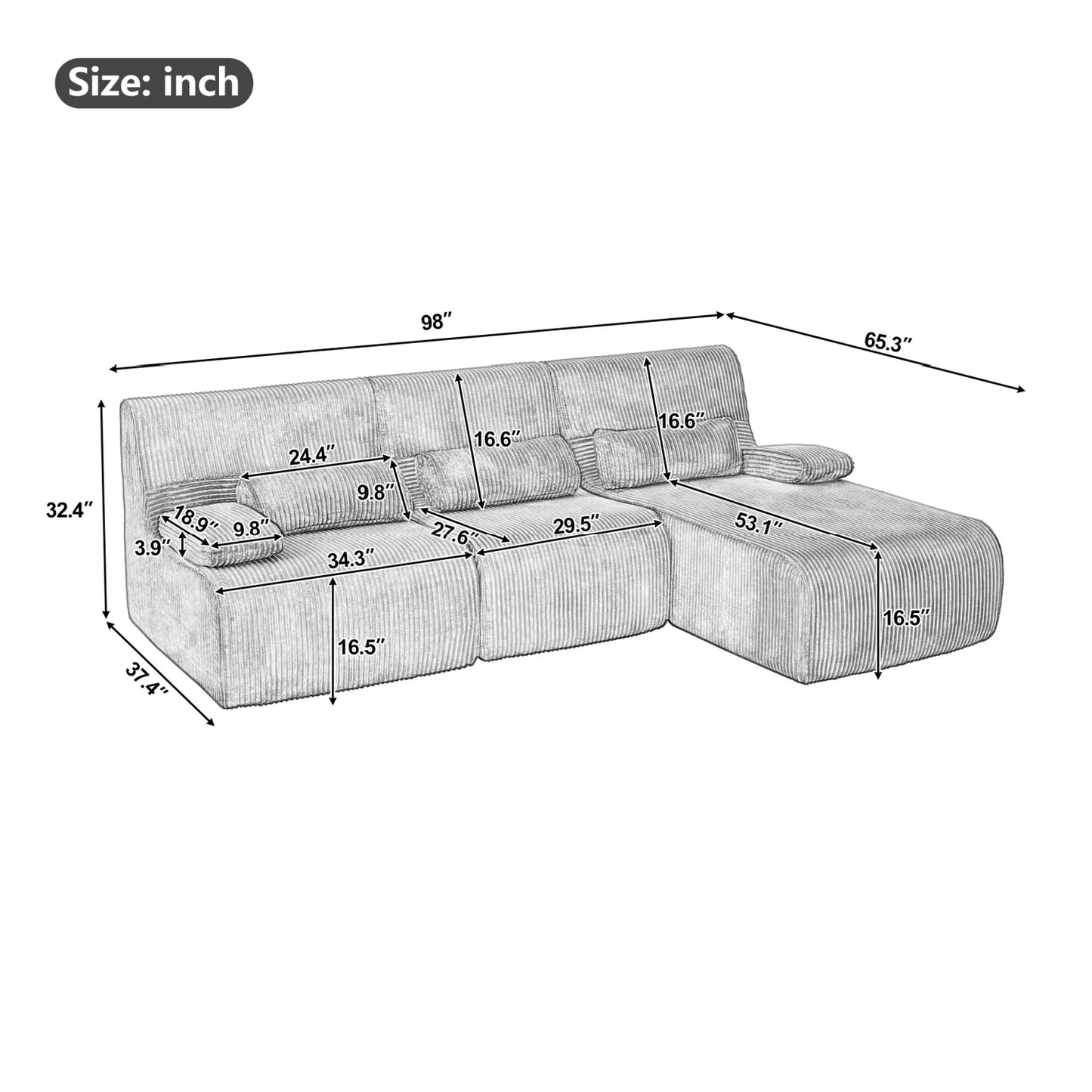 Luxury Red Corduroy Sectional Sofa Modern Italian Style for Villa