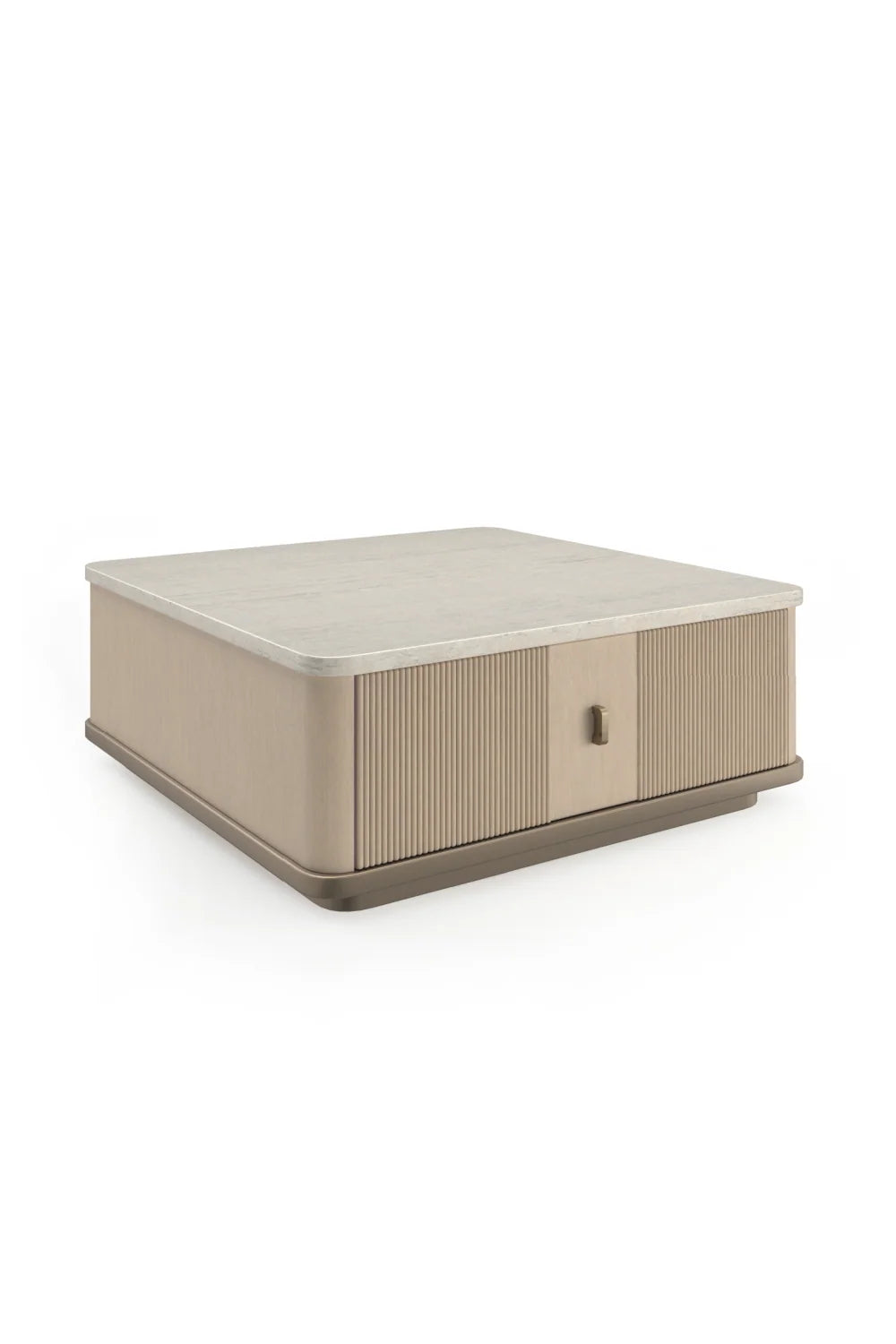 Luxury Reeded Oak Travertine Cocktail Table Modern Italian Style for Villa