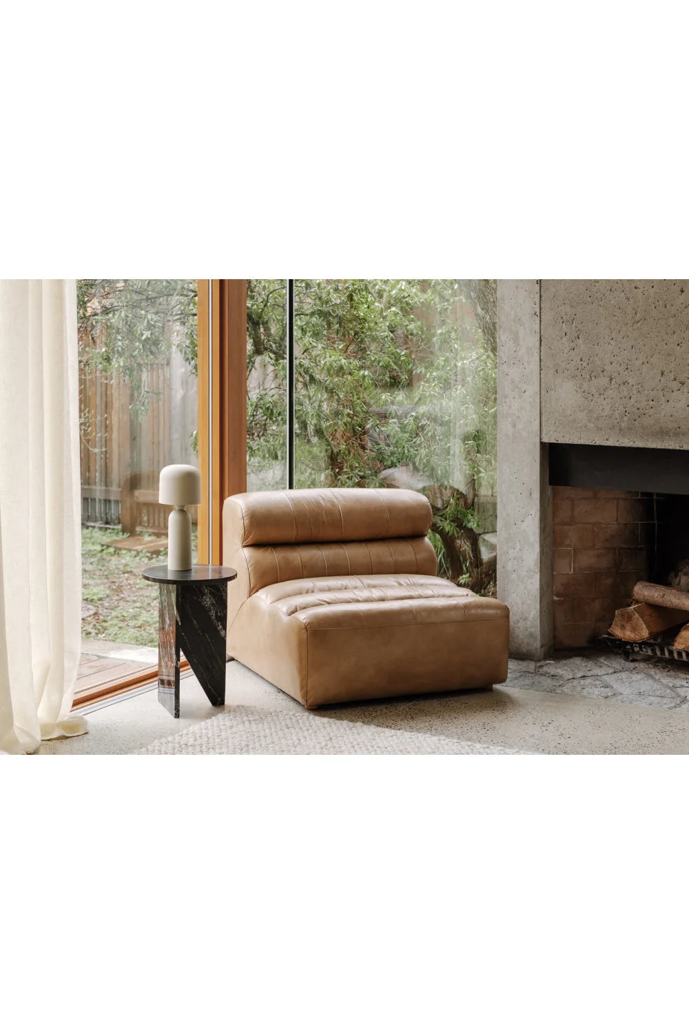 Luxury Ribbed Tan Leather Accent Chair European Style for Villa
