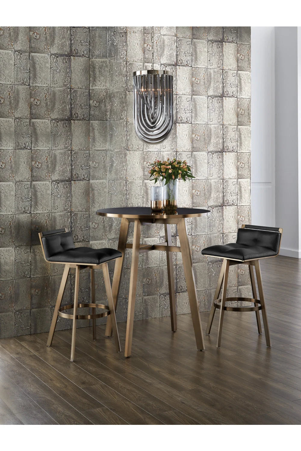 Luxury Round Black Glass Bar Table Modern Italian Style for Villa