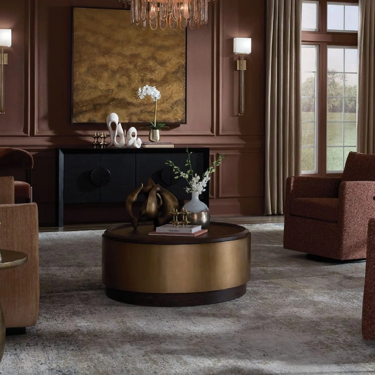 Luxury Round Mappa Burl Coffee Table Modern Italian Style for Villa