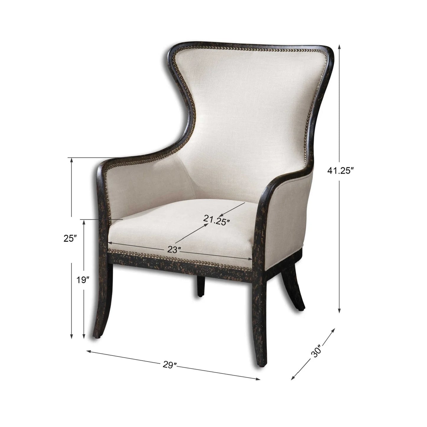 Luxury Sandy Nail Trimmed Wingback Lounge Chair Modern Italian Style for Villa