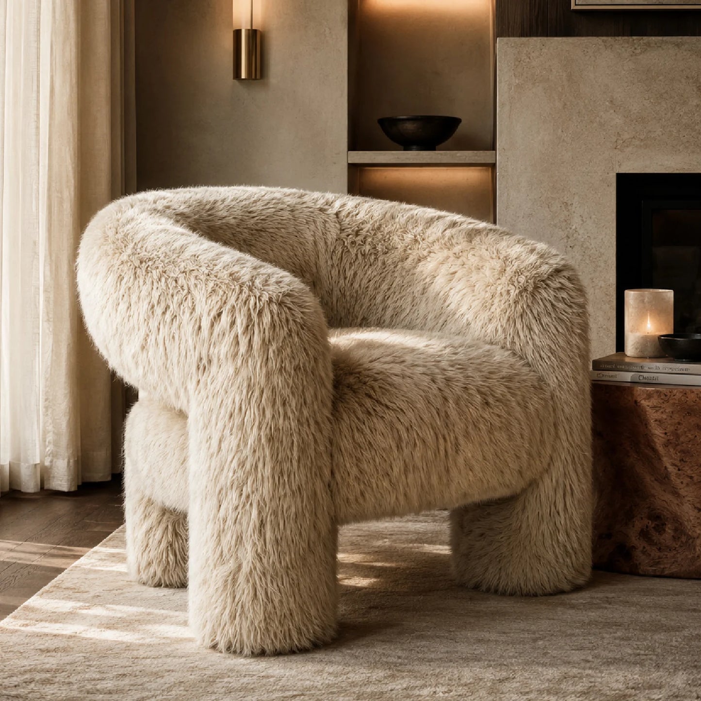 Luxury Sheepskin Barrel Lounge Chair European Style for Villa