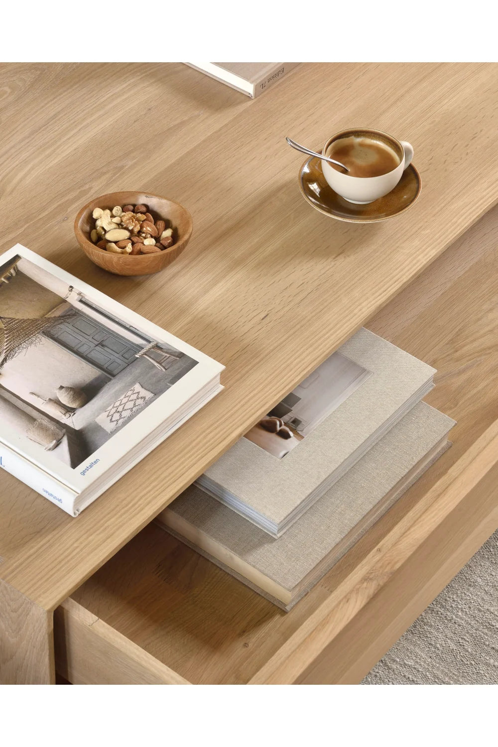 Luxury Solid Oak 1-Drawer Coffee Table Modern Italian Style for Villa