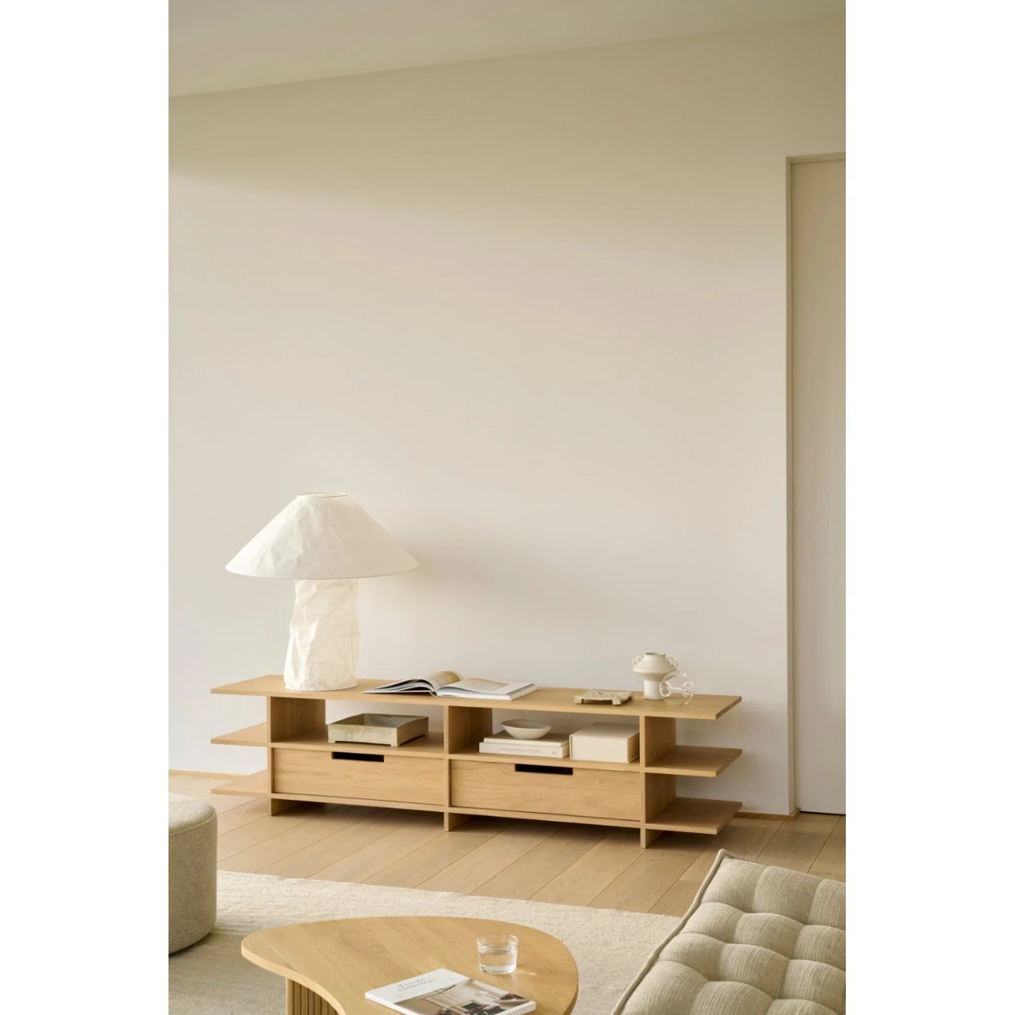 Luxury Solid Oak 2-Drawer Media Cabinet Modern Italian Style for Villa
