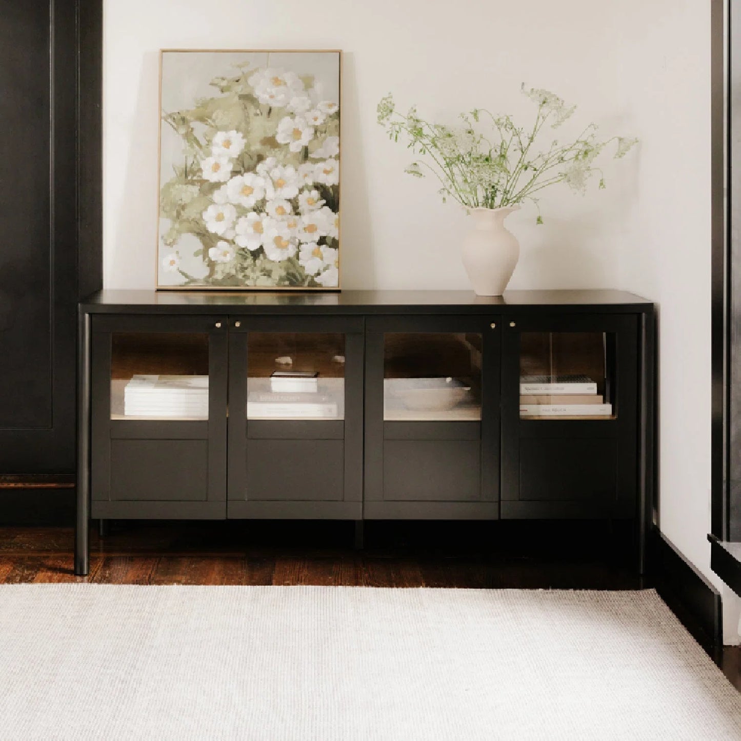 Luxury Solid Pine 4-Door Sideboard European Style for Villa