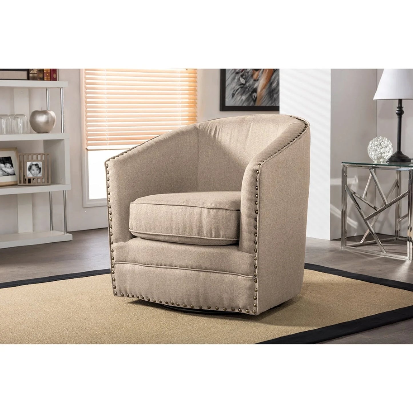 Luxury Studded Swivel Tub Chair Modern Italian Style for Villa