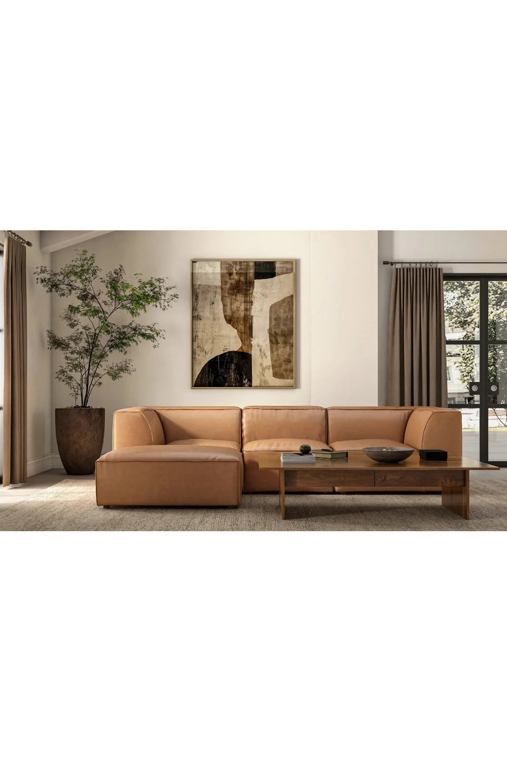 Luxury Tan Leather Corner Chair Modern Italian Style for Villa
