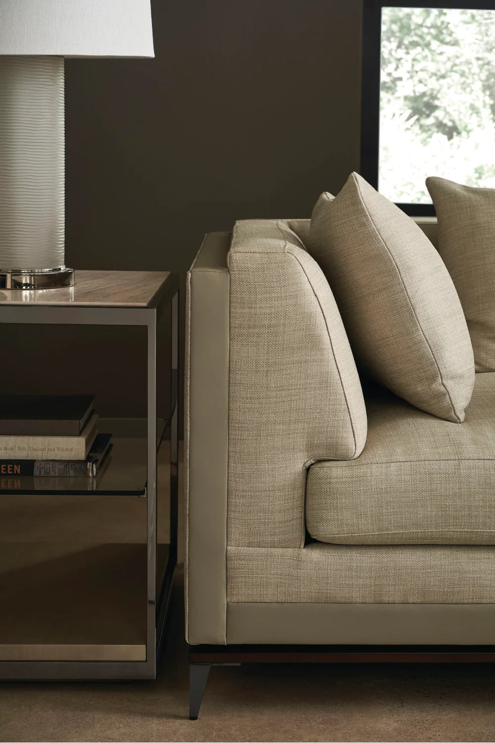 Luxury Taupe Twill Sectional Sofa Modern Italian Style for Villa