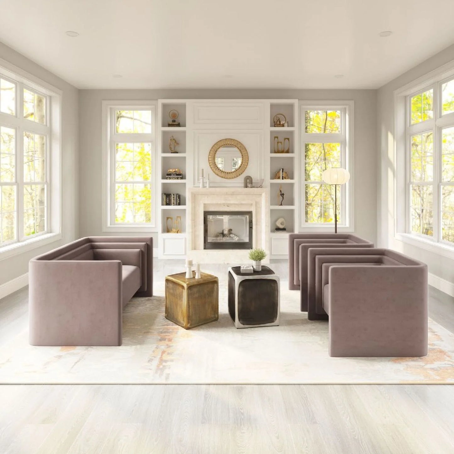 Luxury Taupe Velvet Loveseat Modern Italian Style for Villa