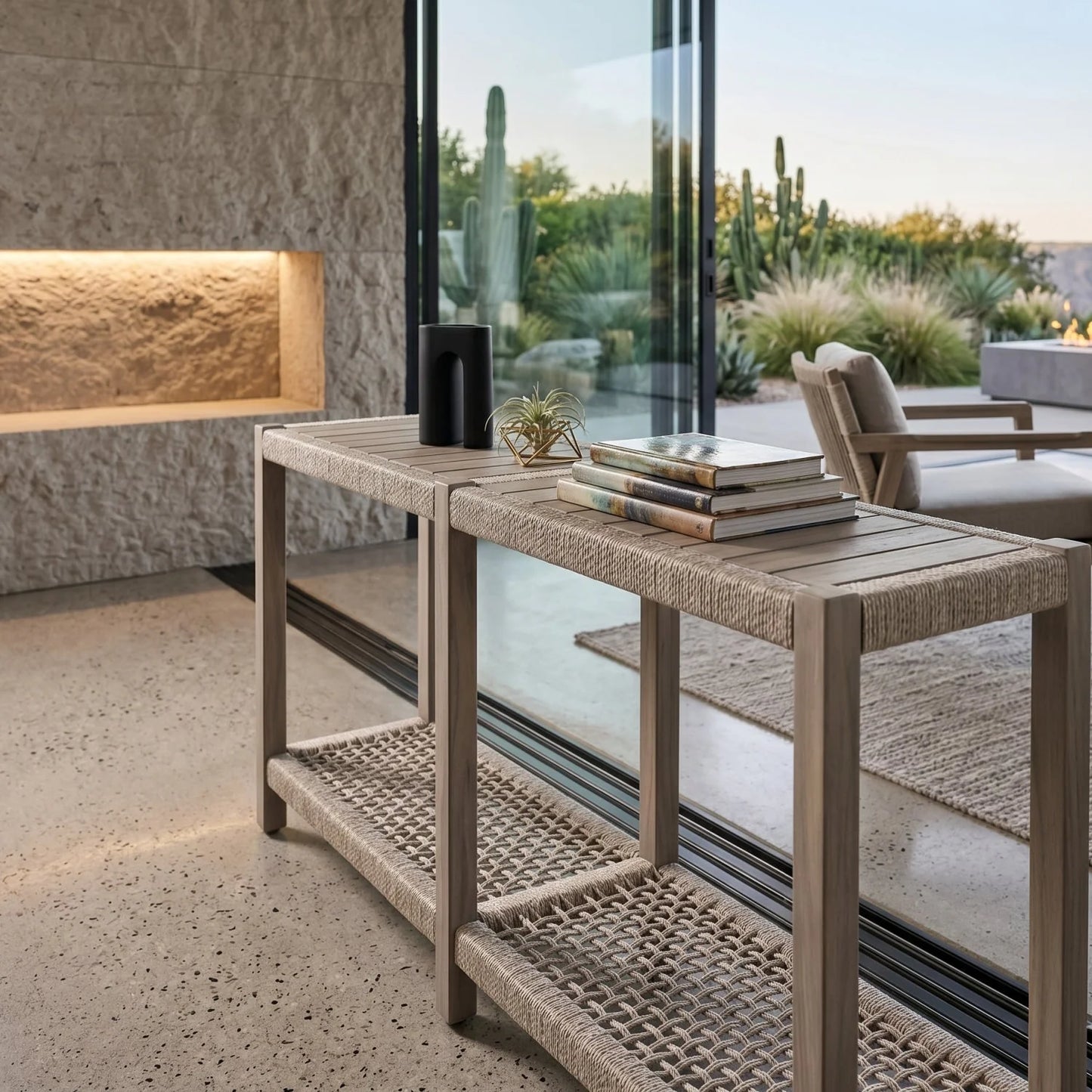 Luxury Teak Outdoor Console Table Modern Italian Style for Villa