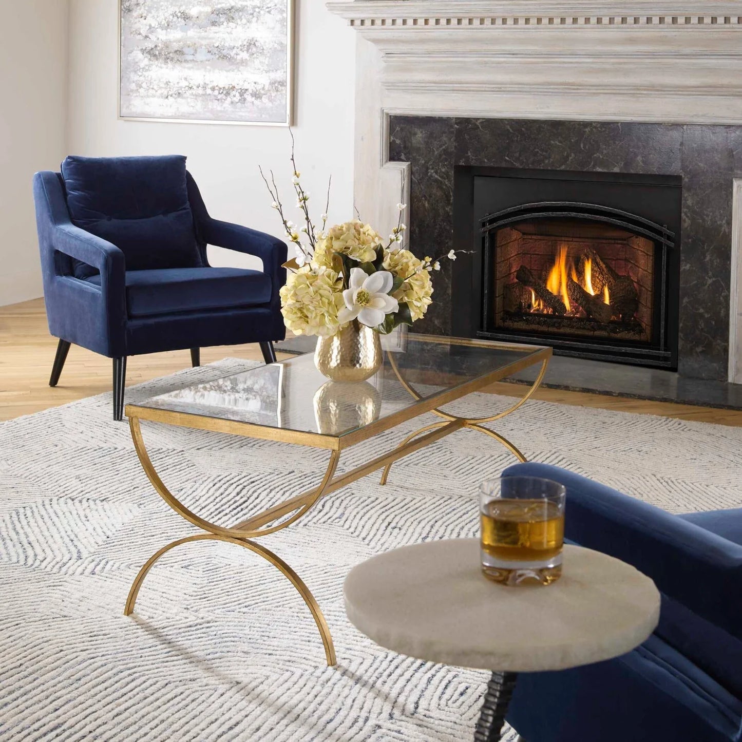 Luxury Tempered Glass Gold Coffee Table Modern Italian Style for Villa