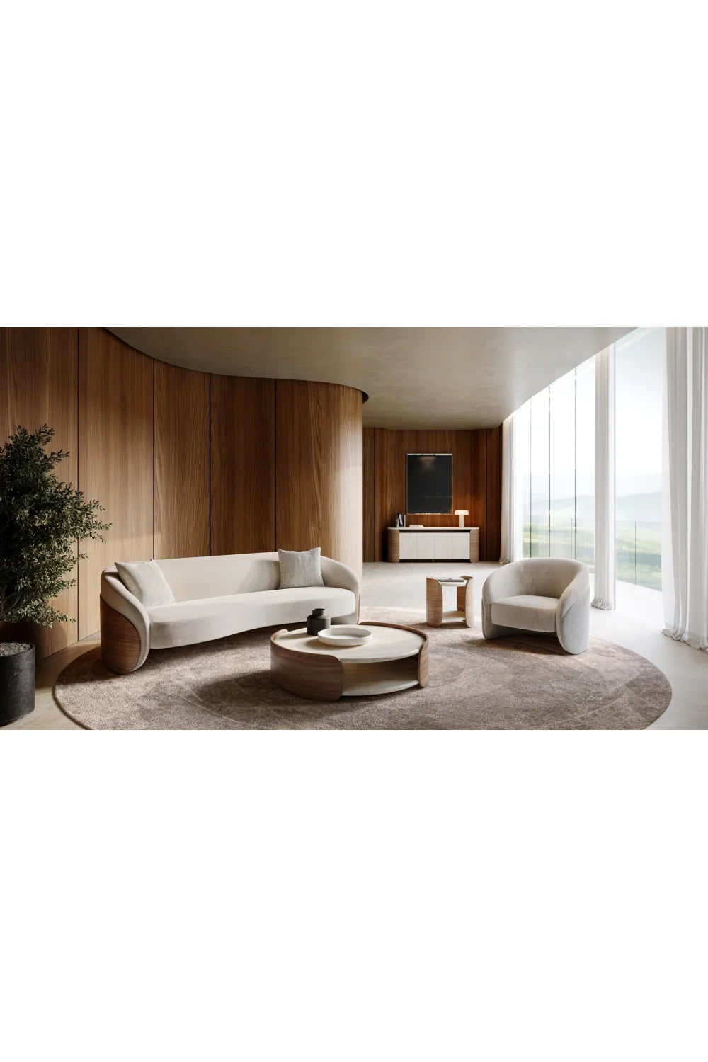 Luxury Travertine 4-Door Sideboard European Style for Villa