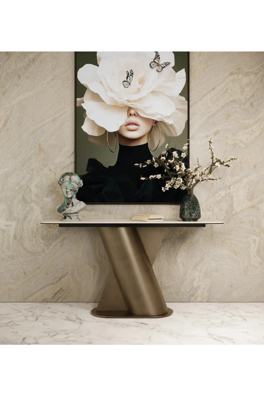 Luxury Travertine Bronze Console Table Modern Italian Style for Villa