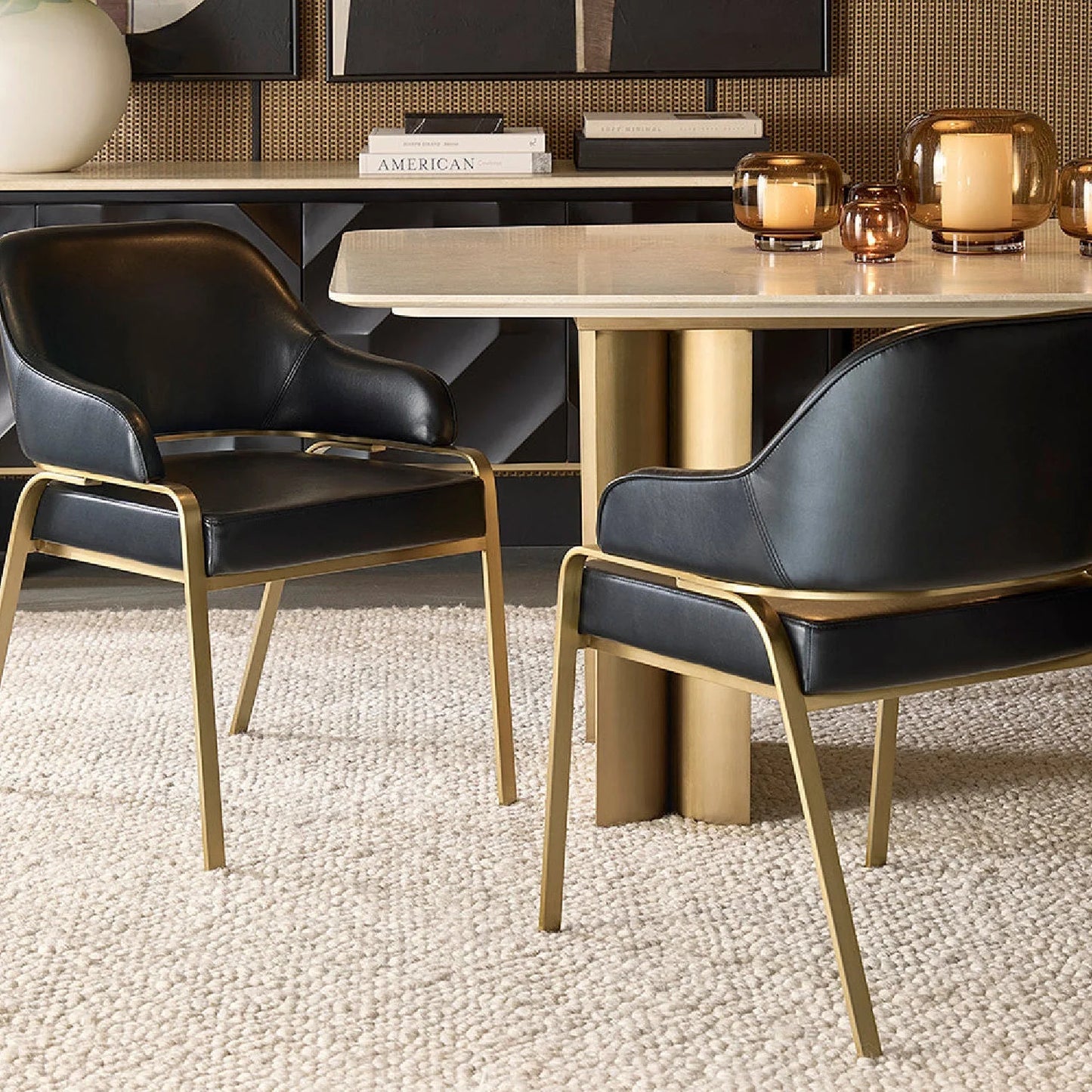 Luxury Upholstered Leather Modern Dining Armchair European Style for Villa