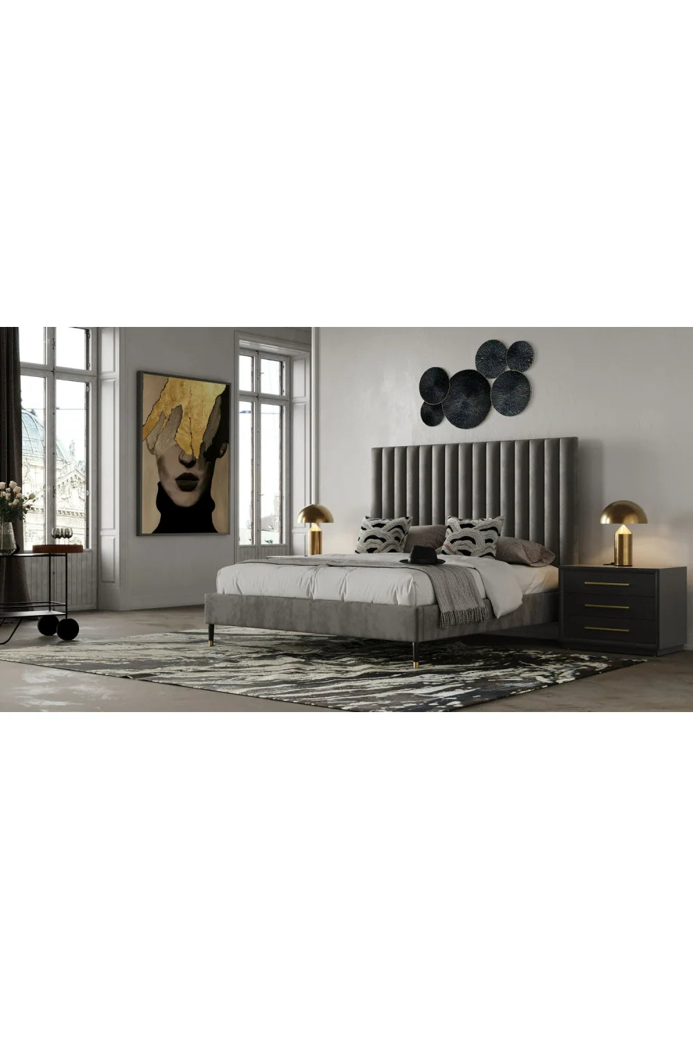 Luxury Upholstered Modern Channel Tufted Bed European Style for Villa