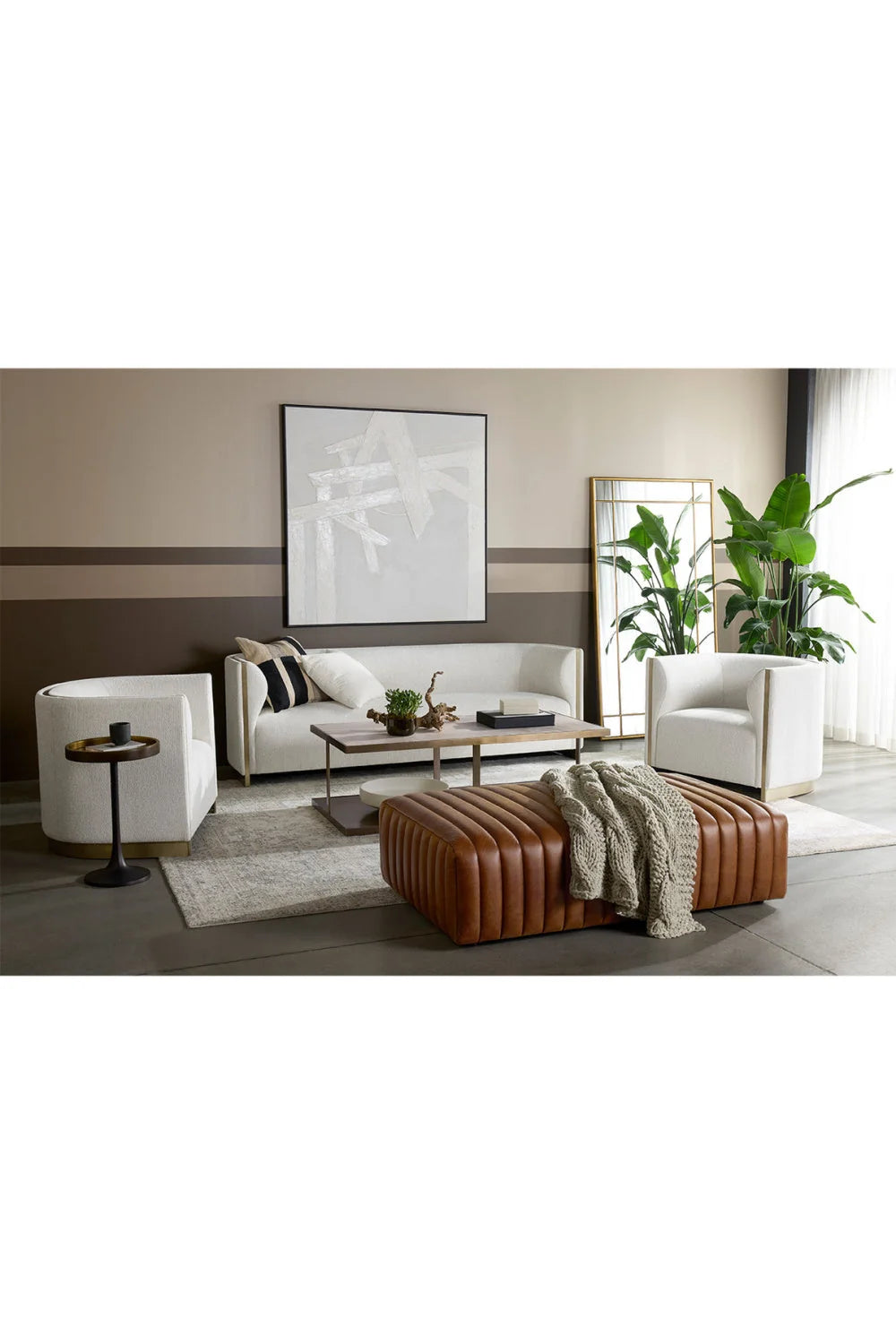 Luxury Upholstered Modern Leather Ottoman European Style for Villa