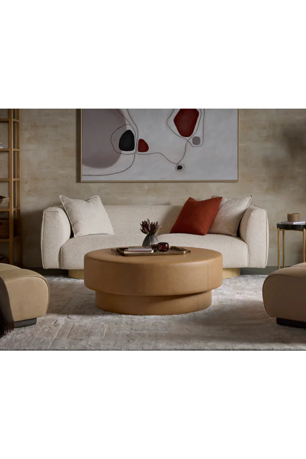 Luxury Upholstered Modern Round Ottoman European Style for Villa