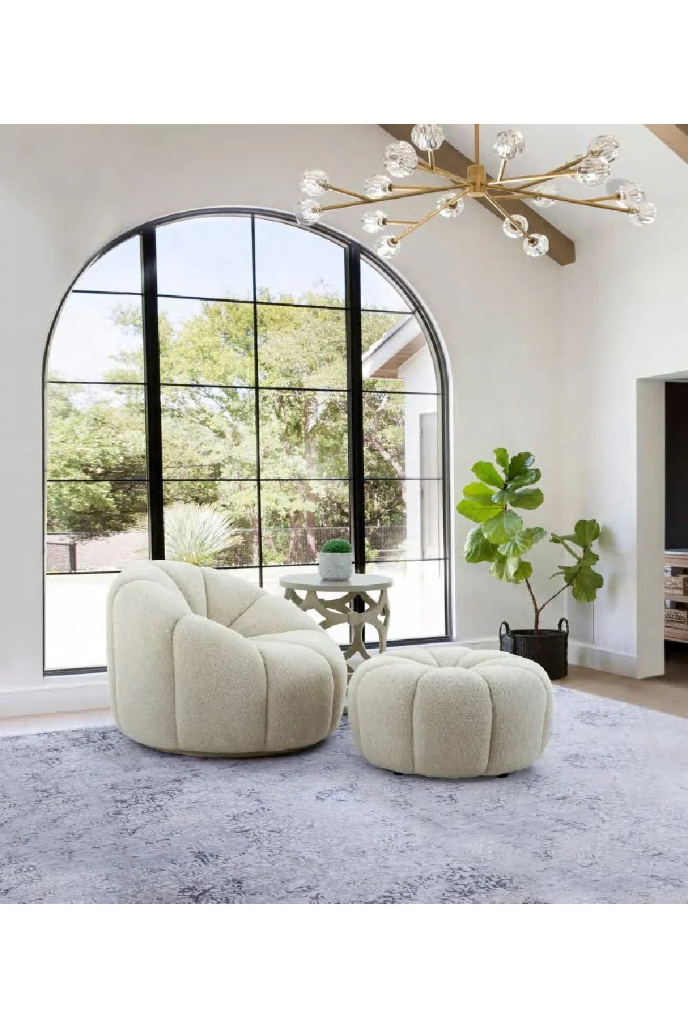 Luxury Upholstered Modern Sherpa Ottoman European Style for Villa