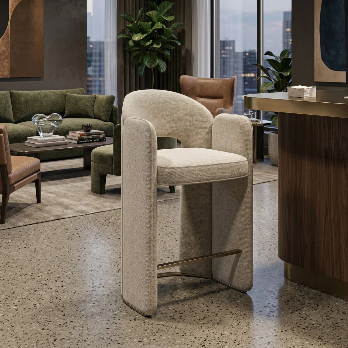 Luxury Upholstered Modern White Counter Stool European Style for Villa