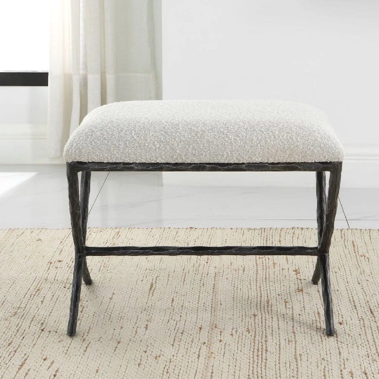 Luxury White Boucle Bench European Style for Villa
