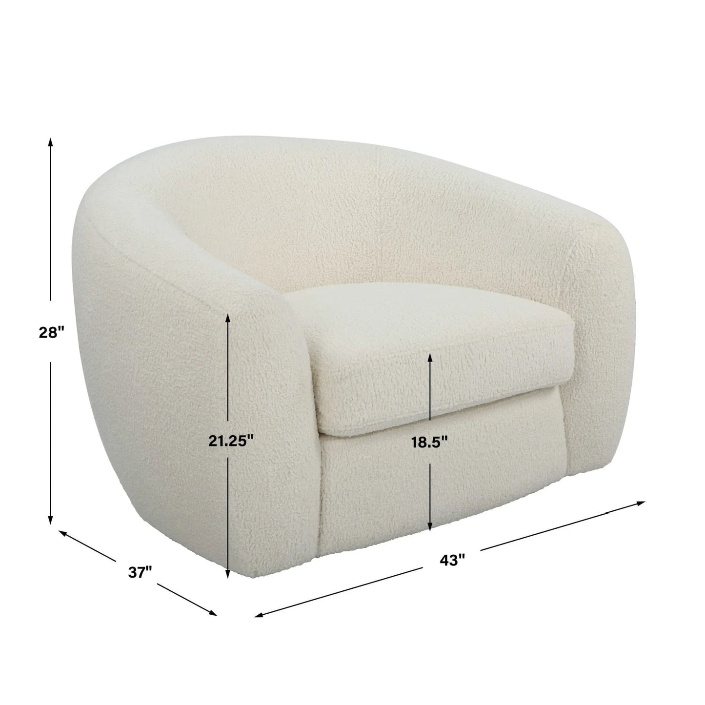 Luxury White Curved Shearling Swivel Lounge Chair European Style for Villa