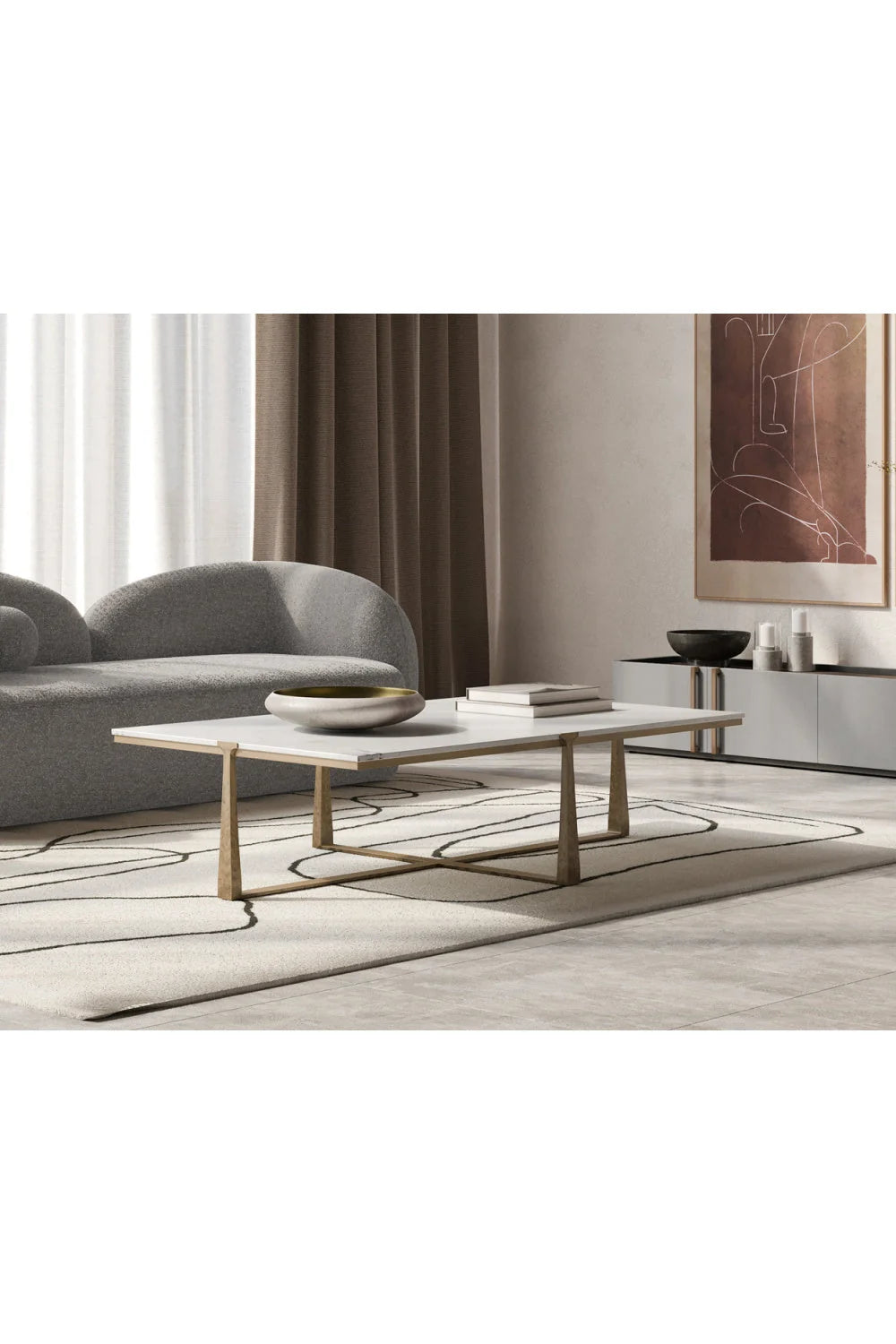 Luxury White Marble Rectangular Coffee Table Modern Italian Style for Villa