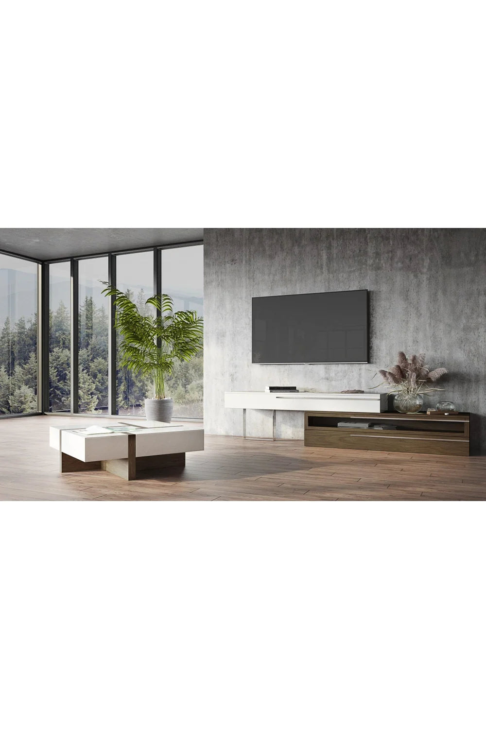 Luxury White Walnut TV Stand Modern Italian Style for Villa