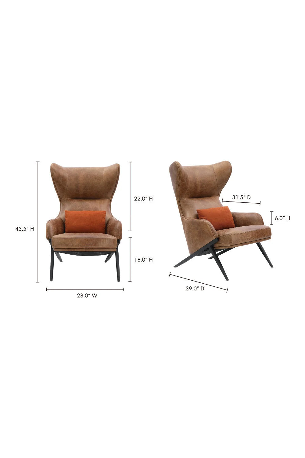 Luxury Wingback Brown Lounge Chair Modern Italian Style for Villa