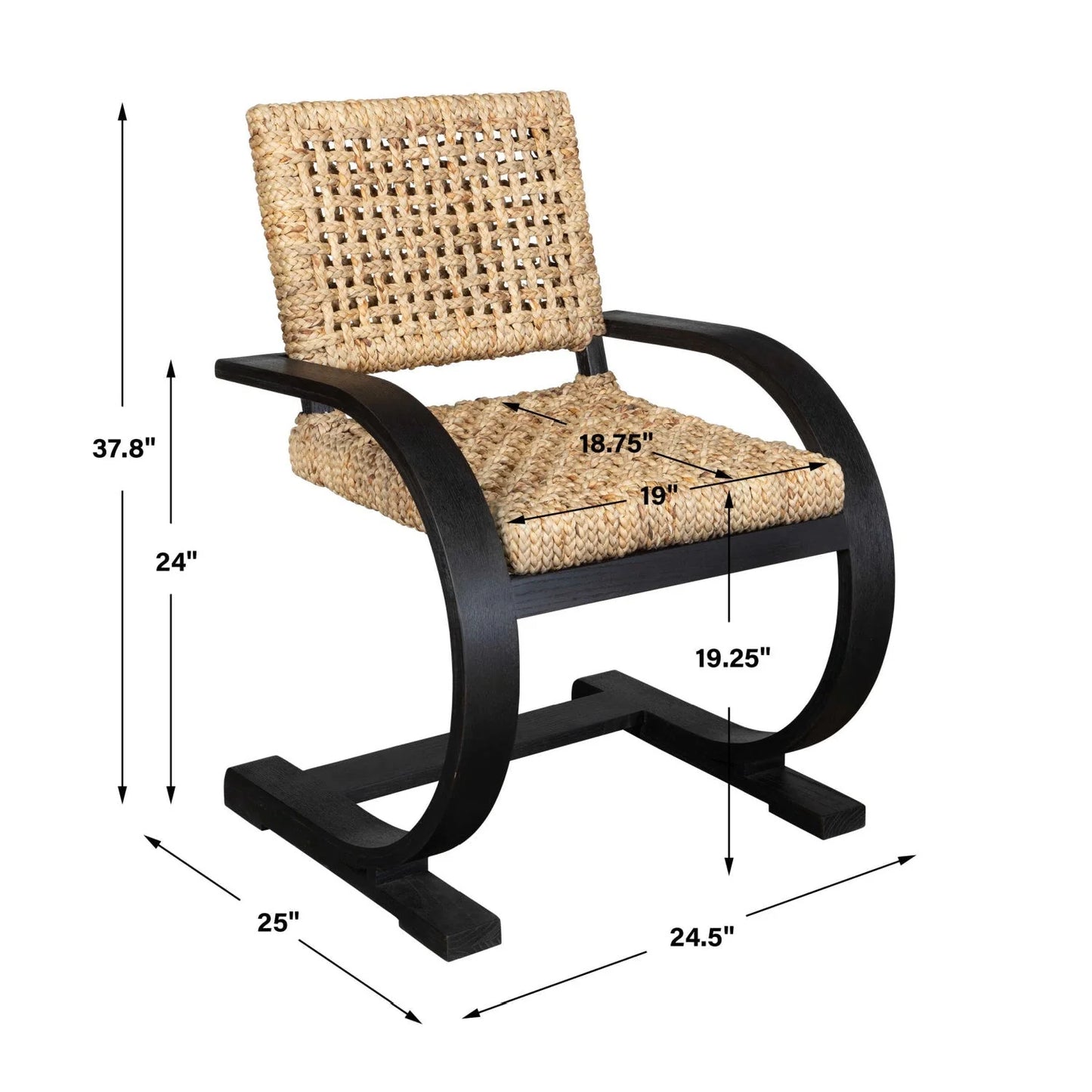 Luxury Woven Water Hyacinth Dining Armchair European Style for Villa