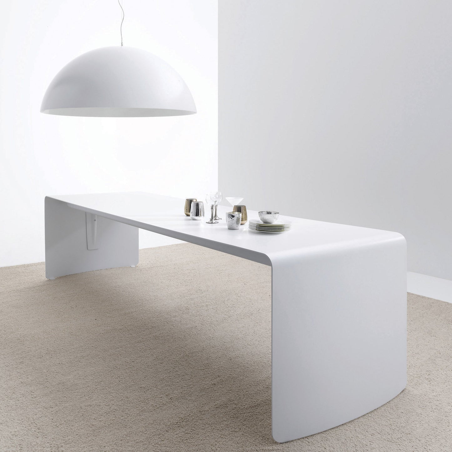 La Grande Italian Dining Table 79in – Curved Aluminum Minimalist Statement Piece
