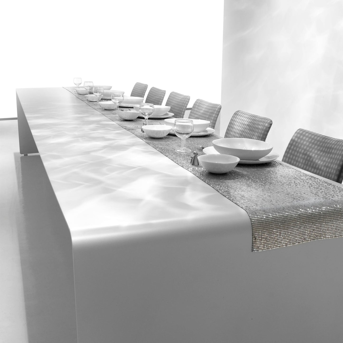 La Grande Italian Dining Table 79in – Curved Aluminum Minimalist Statement Piece