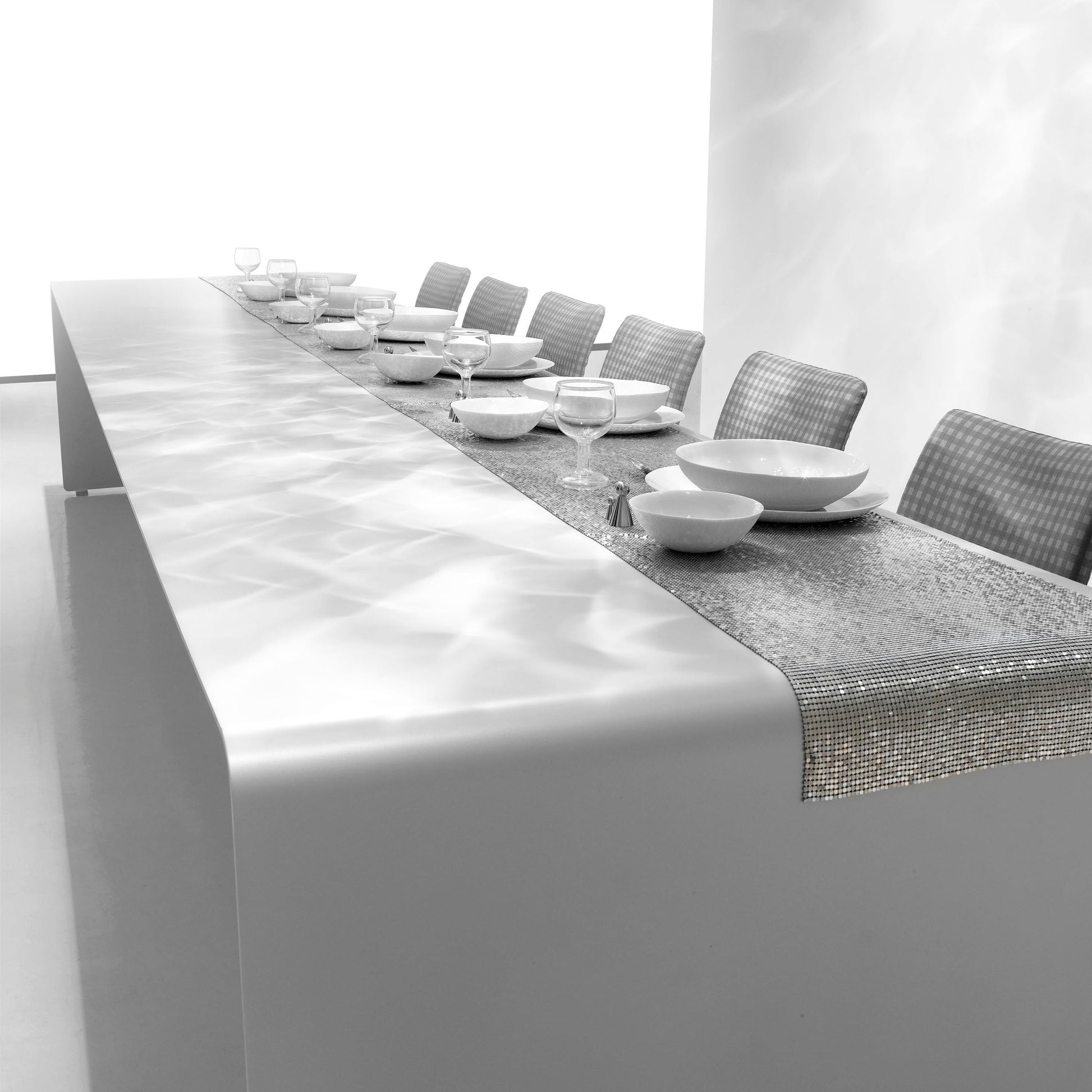 La Grande Italian Dining Table 79in – Curved Aluminum Minimalist Statement Piece