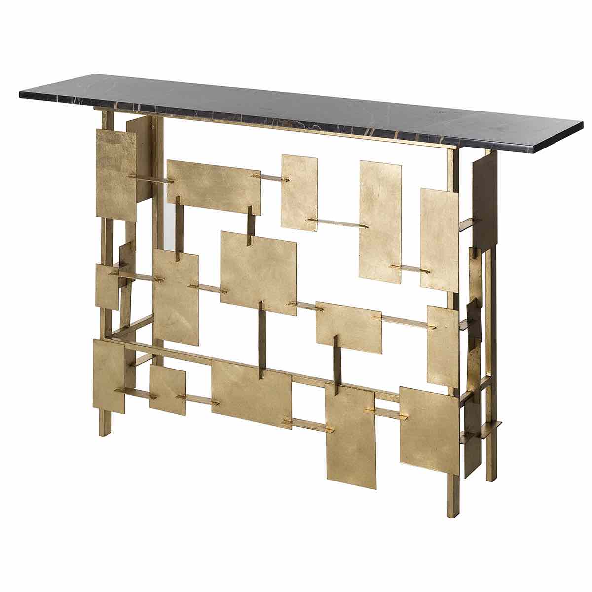 Raymond Italian Console Table – Geometric Gold Leaf Marble by Marioni