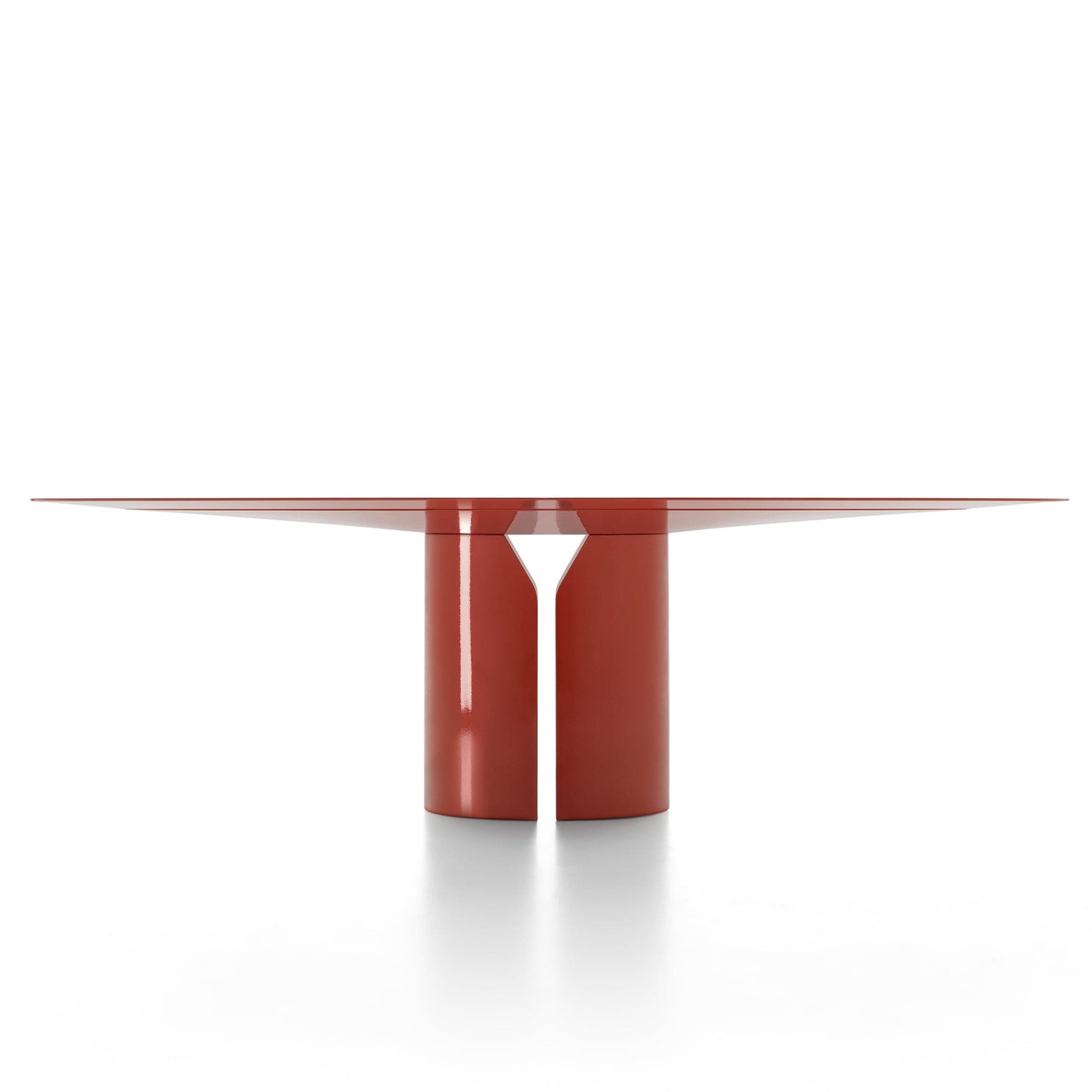 Oval Dining Table 79in – Sculptural Geometric Base in Red Polyurethane Statement Piece