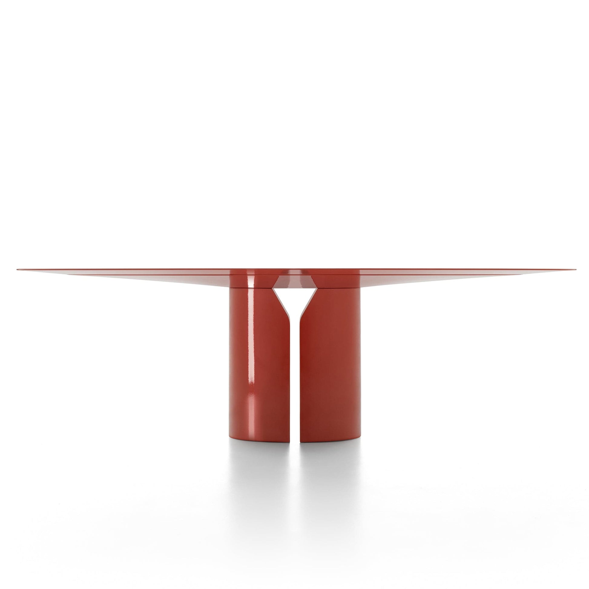 Oval Dining Table 79in – Sculptural Geometric Base in Red Polyurethane Statement Piece