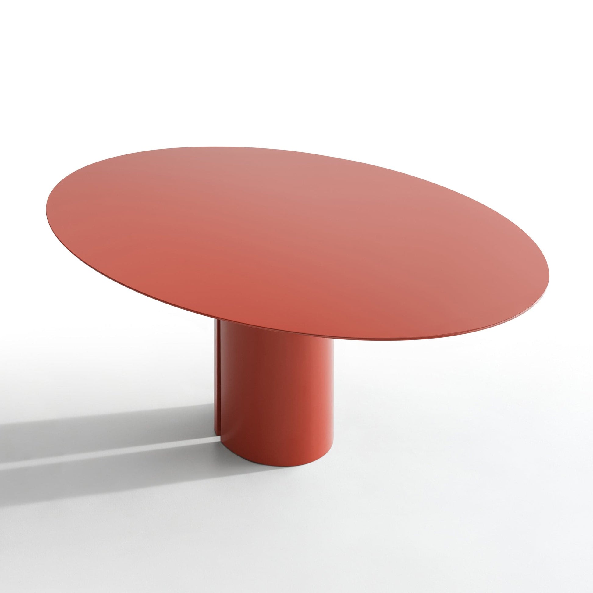 Oval Dining Table 79in – Sculptural Geometric Base in Red Polyurethane Statement Piece