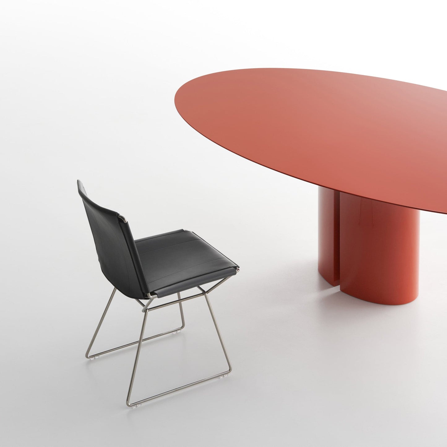 Oval Dining Table 79in – Sculptural Geometric Base in Red Polyurethane Statement Piece