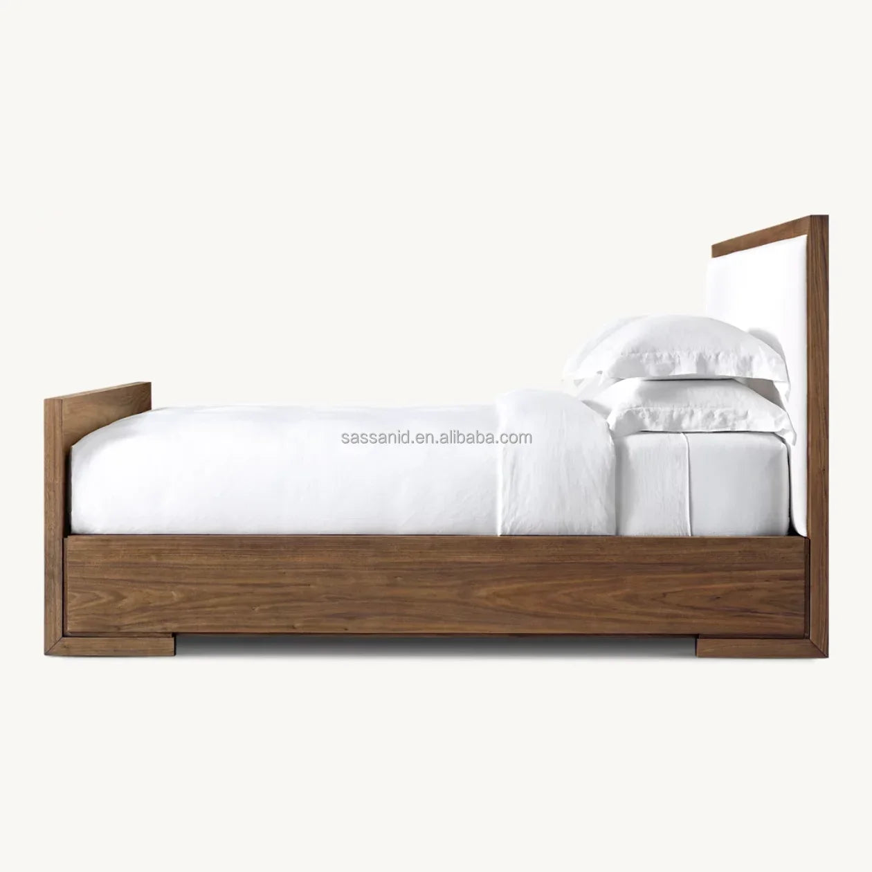 Enzo Fabric Panel Bed – Postmodern Sculptural Platform in Walnut | 1601318833530